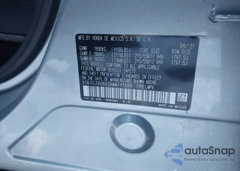 2021 Honda Hr-V Awd Lx из США, поврежденный, VIN 3CZRU6H38MM741099